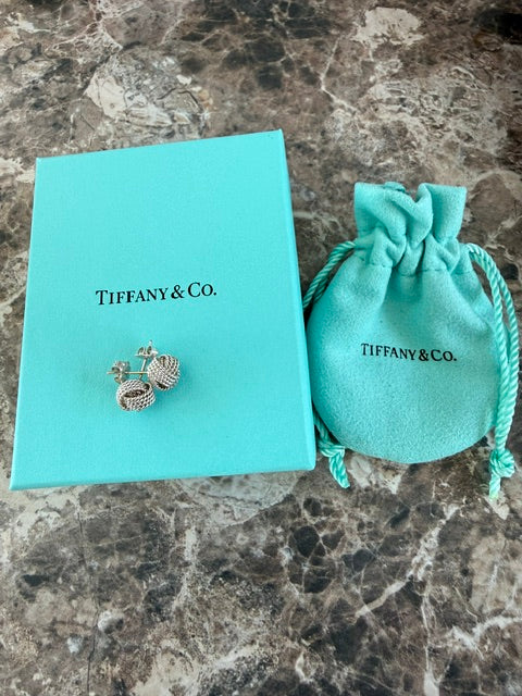 Tiffany & Co Love Knot Stud Earrings w/ Box Pouch Sterling Silver Studs