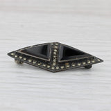 Vintage Onyx Marcasite Brooch Sterling Silver Pin