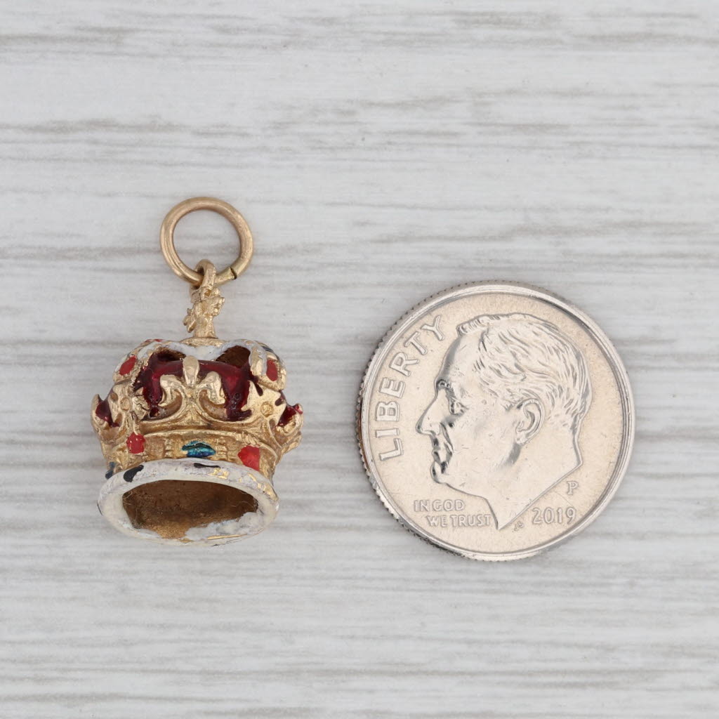 Gray Vintage British Crown Charm 9k Yellow Gold Enamel Souvenir