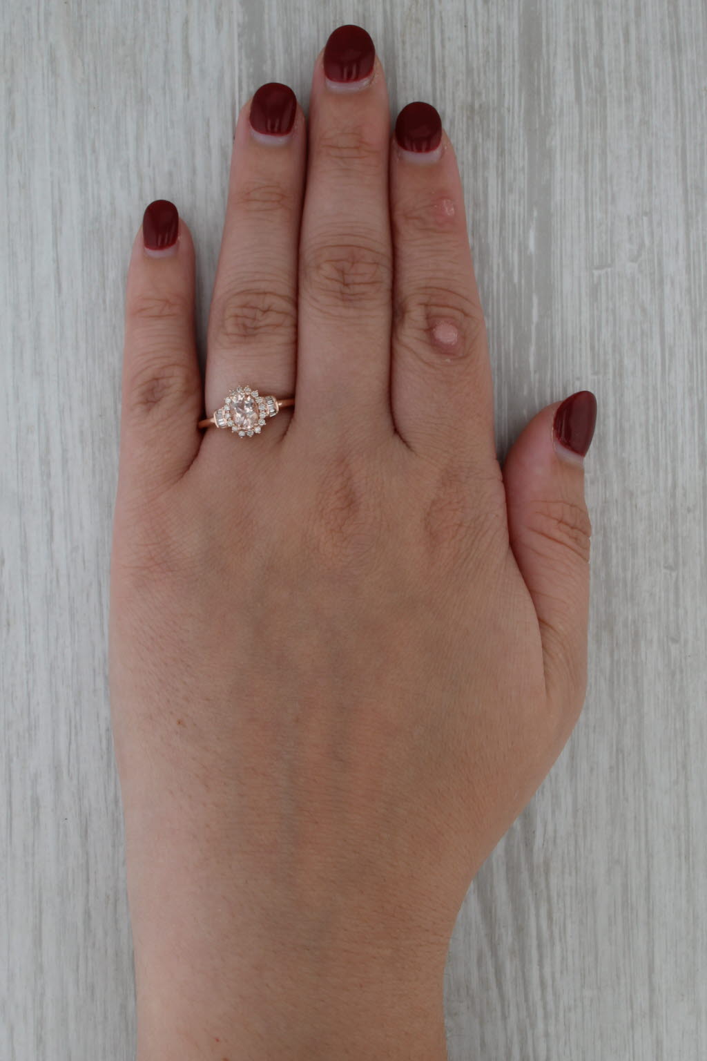0.94ctw Morganite Diamond Halo Ring 10k Rose Gold Size 7 Engagement