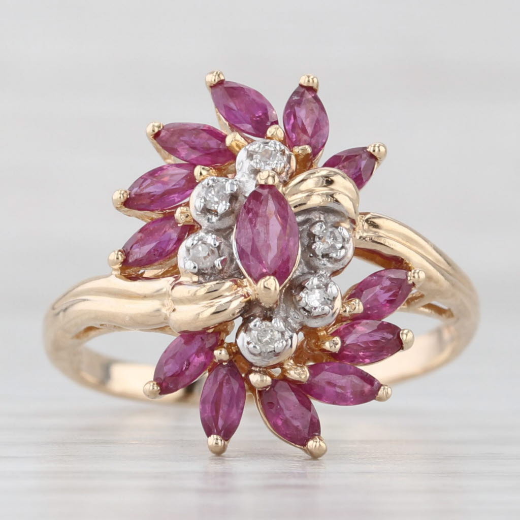 Light Gray 1.50ctw Ruby Diamond Cluster Cocktail Ring 14k Yellow Gold Size 7.75 Bypass