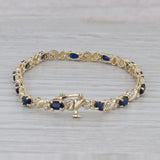 4.73 ctw Blue Sapphire Diamond 14K Yellow Gold Tennis Bracelet 7"