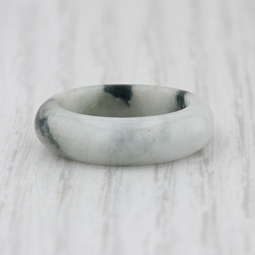 Marbled Green Jadeite Jade Band Ring Size 6.75 6.2mm