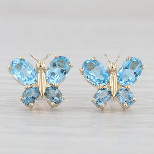 Light Gray 3.10ctw Blue Topaz Butterfly Stud Earrings 10k Yellow Gold