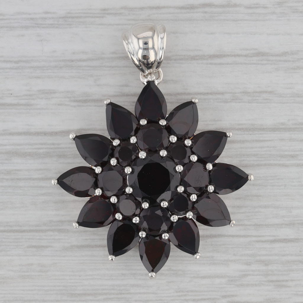 Gray 15.75ctw Garnet Flower Pendant Sterling Silver Statement