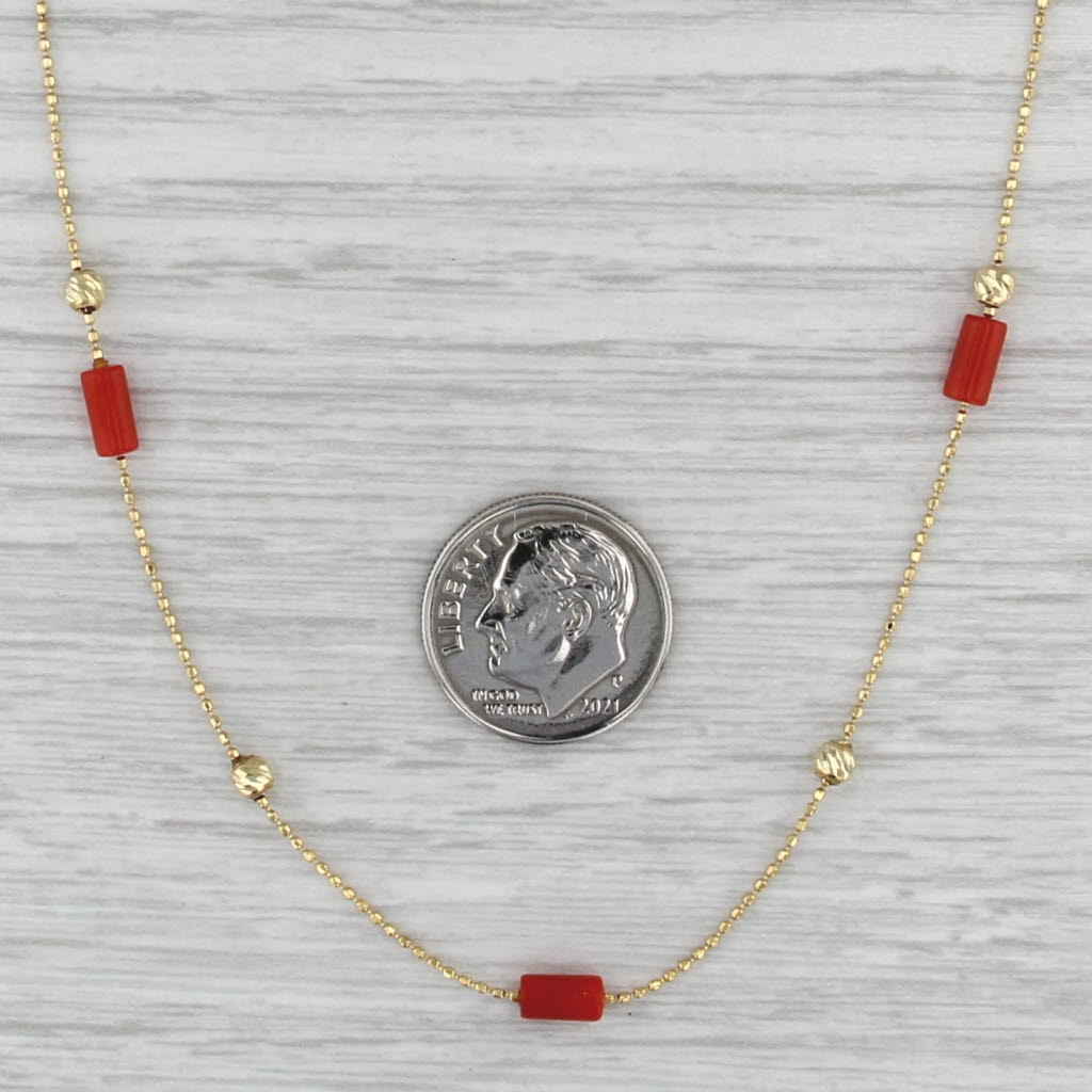 Noble Coral Bead Necklace 14k Yellow Gold 17"