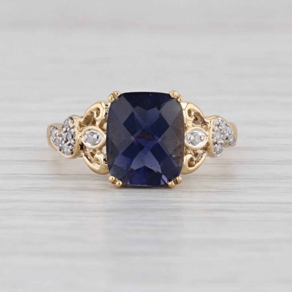 2.59ctw Blue Iolite Diamond Ring 10k Yellow Gold Size 8