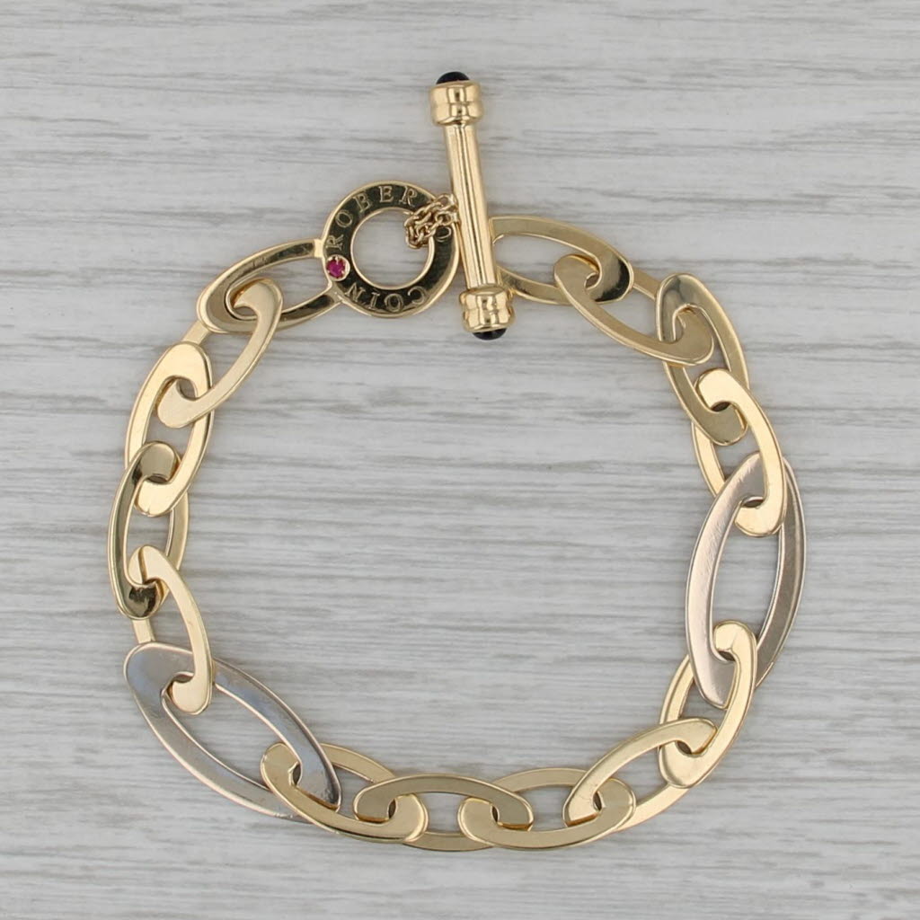 Roberto Coin Chic & Shine Sapphire Toggle Bracelet 18k Gold 7" Oval Links