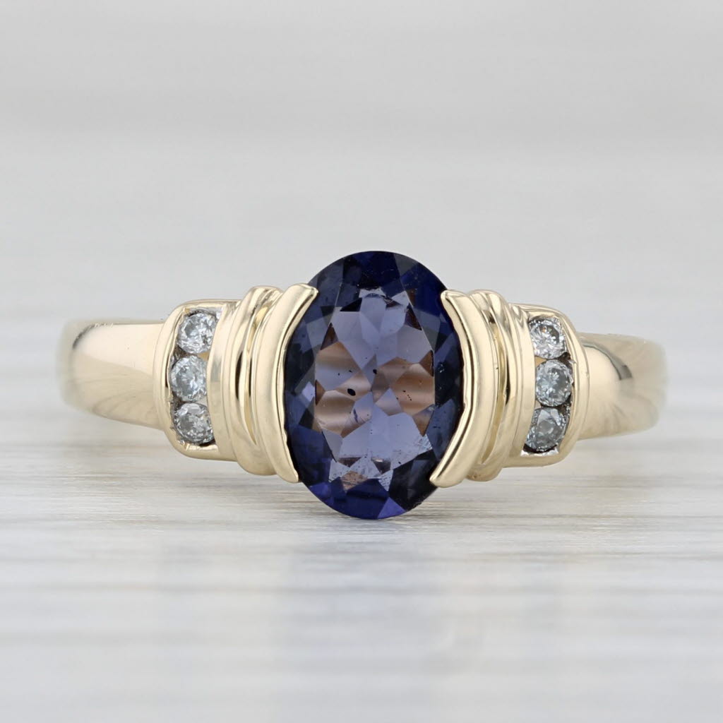 Light Gray 0.93ctw Iolite Diamond Ring 14k Yellow Gold Size 6