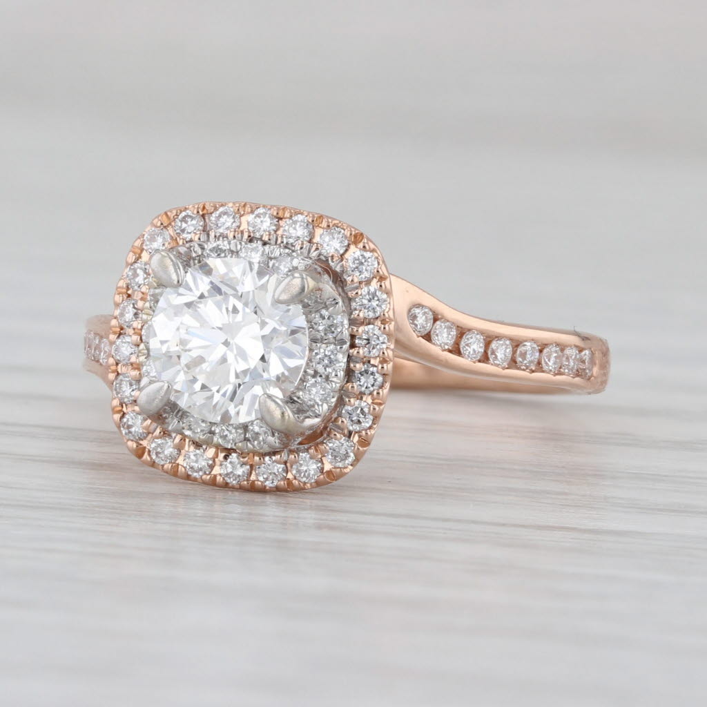 1.24ctw IGI Lab Grown Diamond Halo Engagement Ring 14k Rose Gold Size 7 Bypass