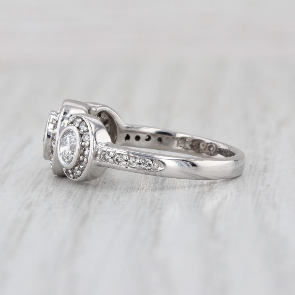 1.10ctw Diamond Halo 3-Stone Ring 14k White Gold Size 6.75 Engagement