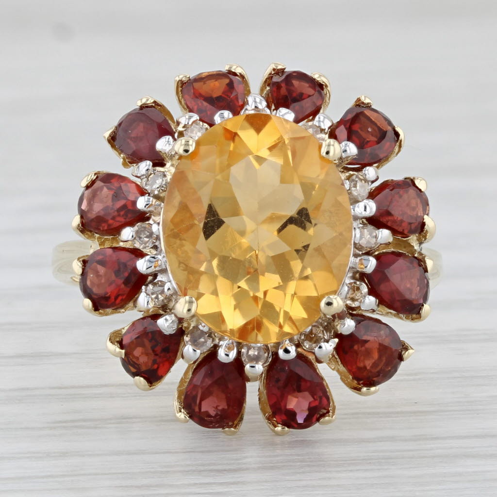 Light Gray 7.46ctw Oval Citrine Garnet Halo Cocktail Ring 10k Yellow Gold Size 9.25