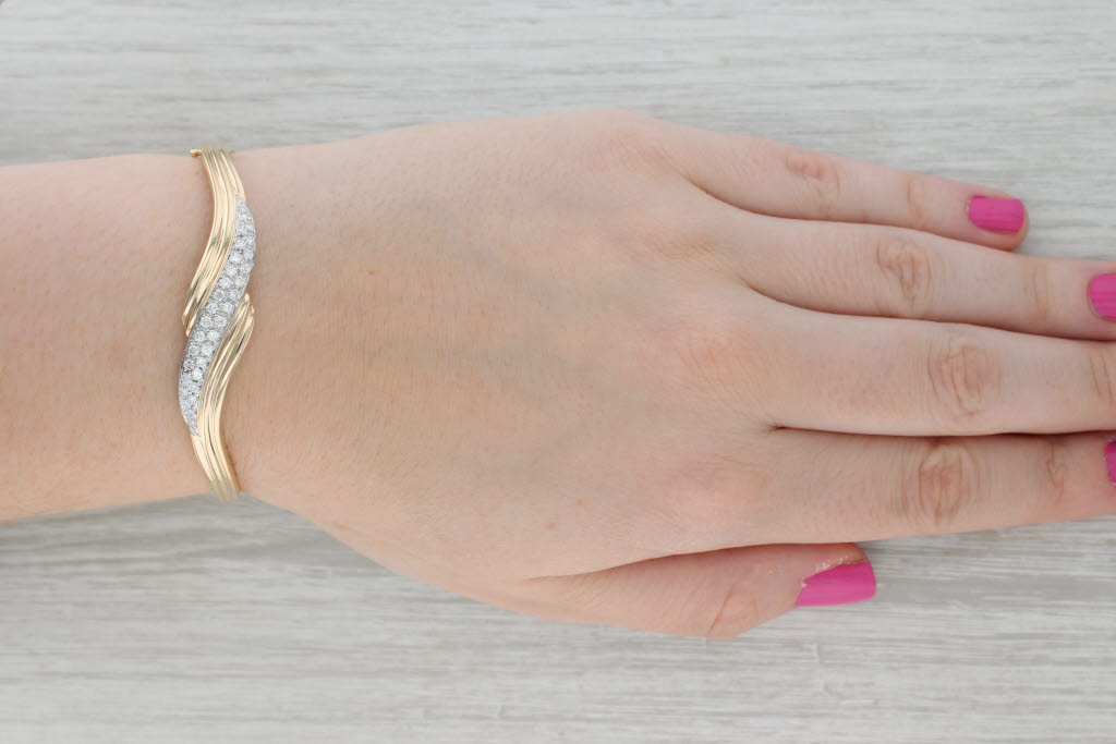 Dark Gray 0.50ctw Diamond Bypass Bangle Bracelet 14k Yellow Gold 6.5"