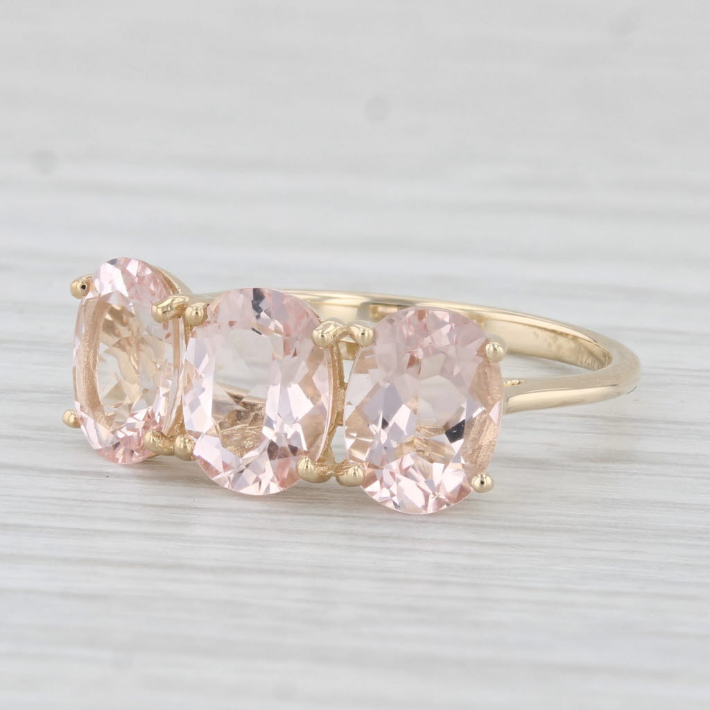 Light Gray 3.40ctw Pink Morganite 3-Stone Ring 14k Yellow Gold Size 7.25 Cocktail