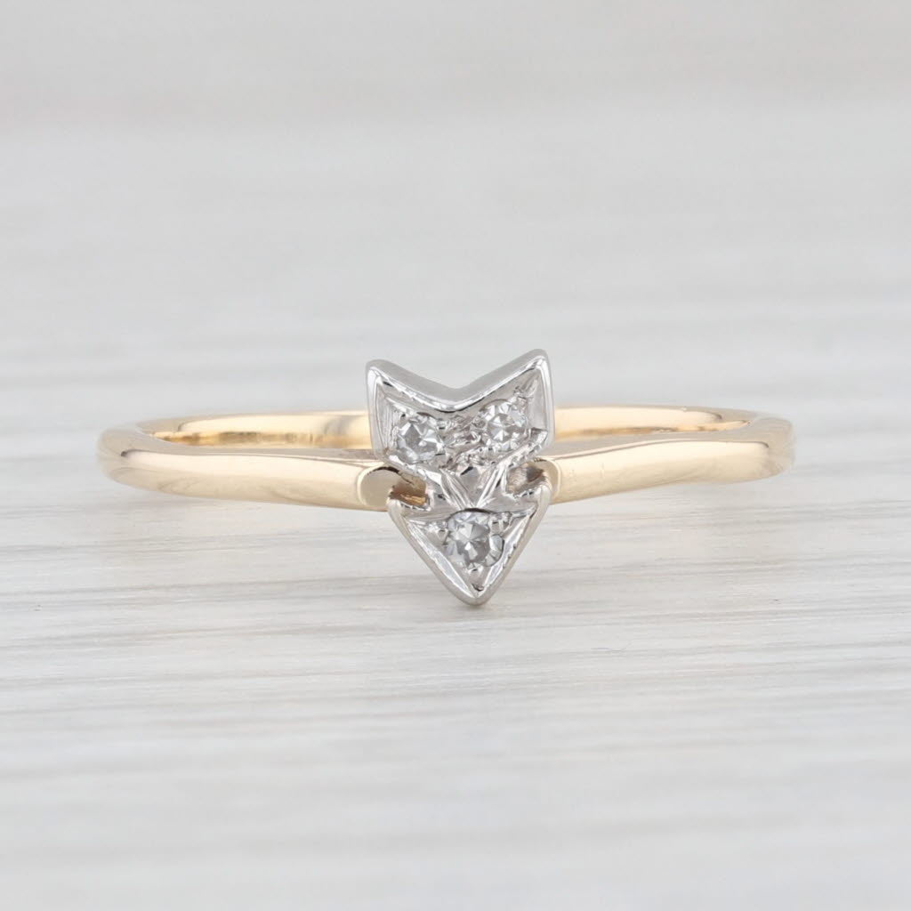 Light Gray Diamond VS2 Arrow Ring 14k Yellow White Gold Size 6