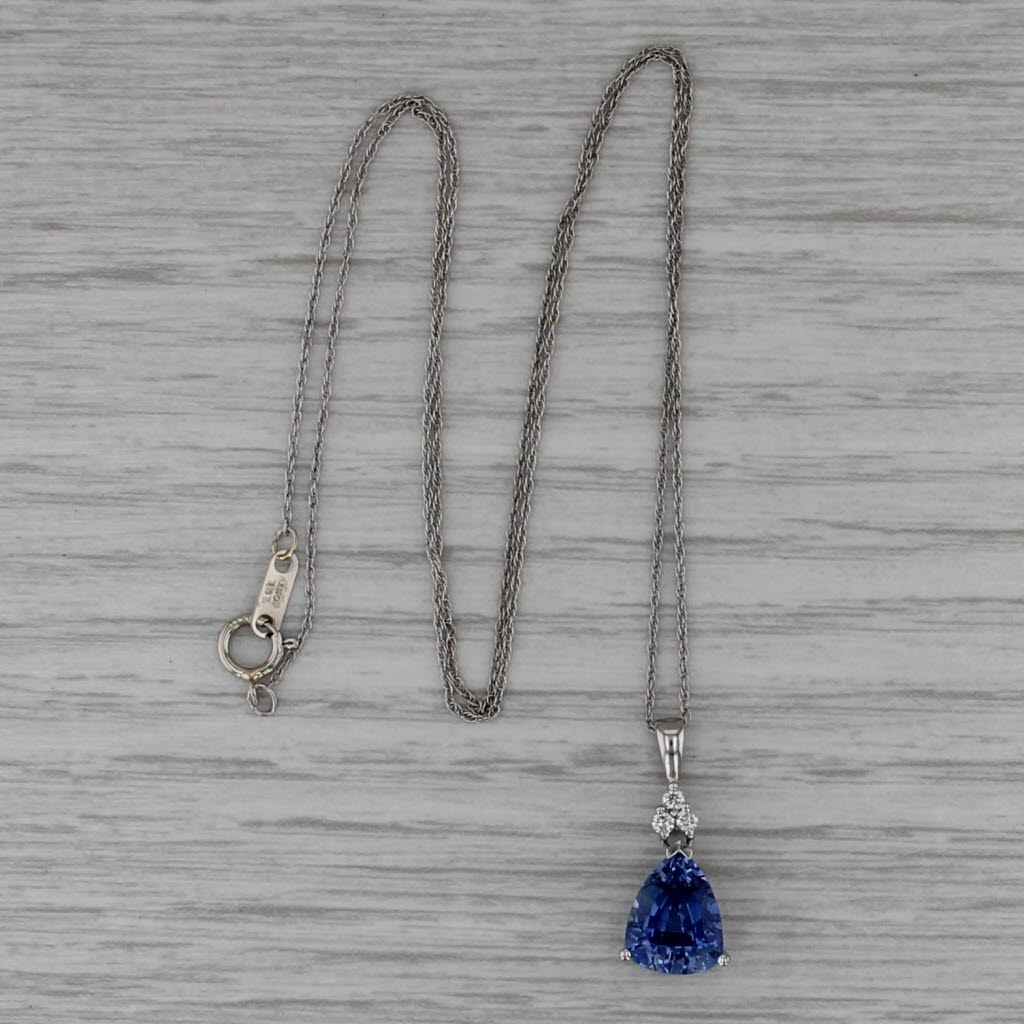 3.42ctw Lab Created Sapphire Diamond Pendant Necklace 10k Gold 18" Rope Chain