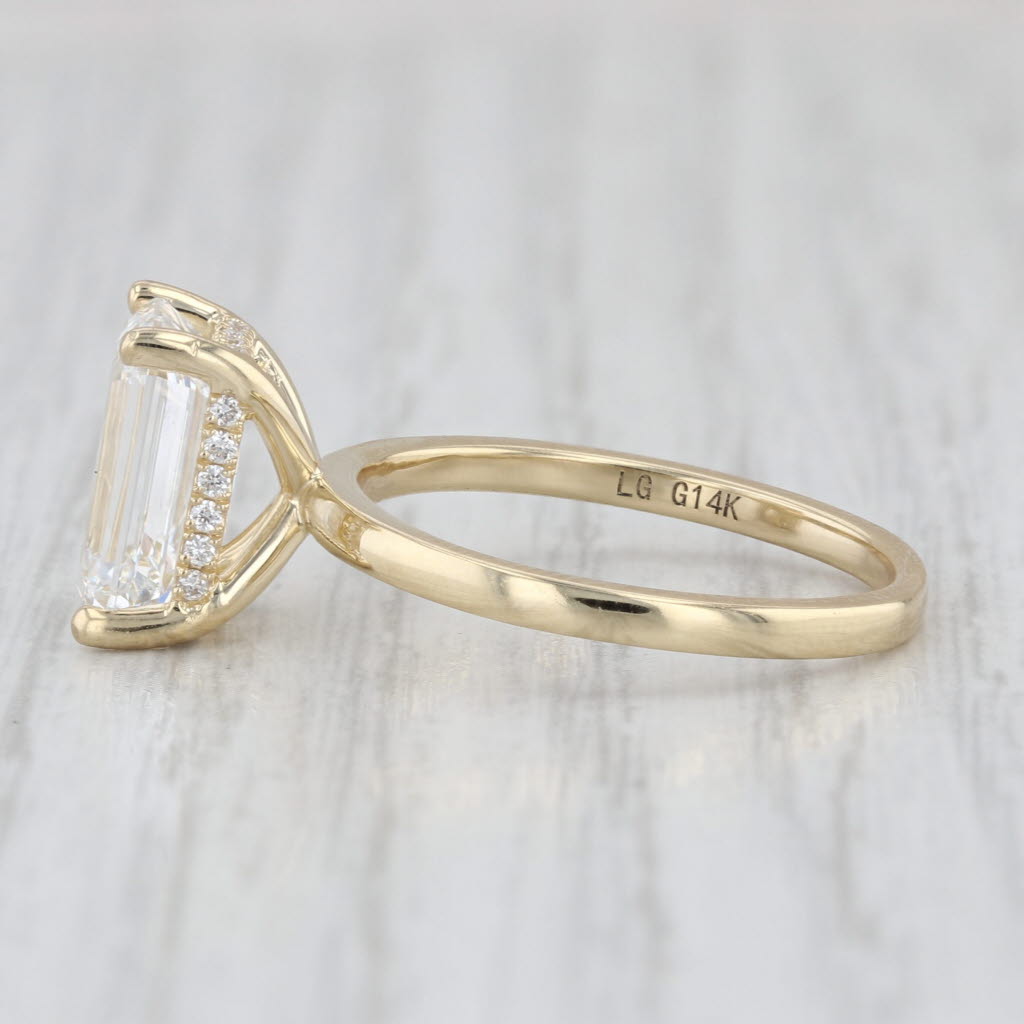 New IGI 3.15ctw Emerald Cut Lab Grown Diamond Engagement Ring 14k Yellow Gold