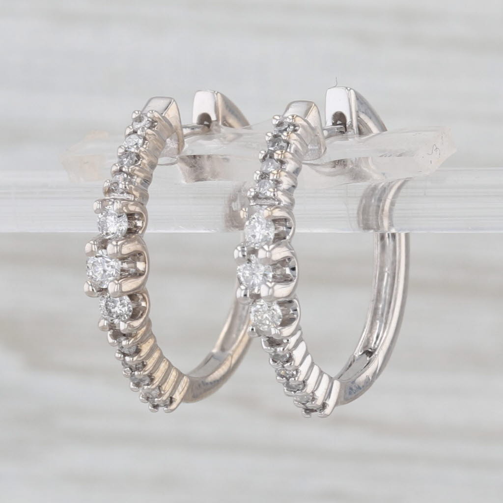 0.36ctw Diamond Hoop Earrings 14k White Gold Hinged Snap Top Round Hoops