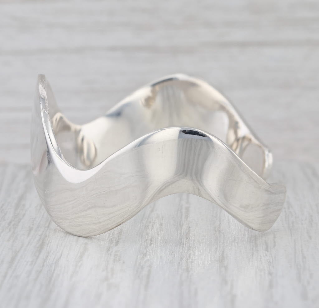 Contoured Wavey Cuff Bracelet Sterling Silver Mexico Statement