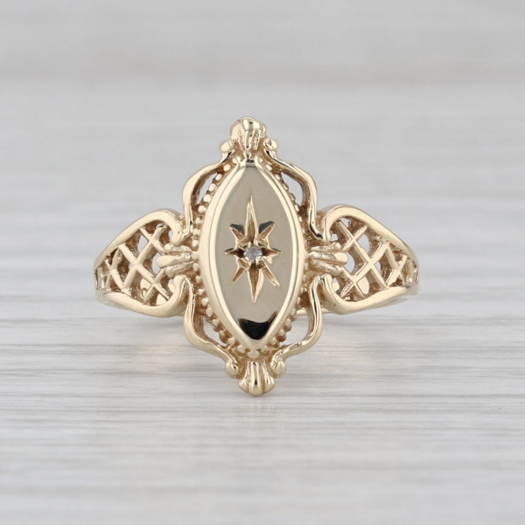 Vintage Diamond Signet Ring 10k Yellow Gold Size 5.5