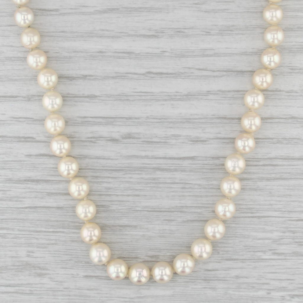 Vintage Cultured Pearl Bead Strand Necklace 14k 10k Gold 16.5" 5.6-6.2 mm