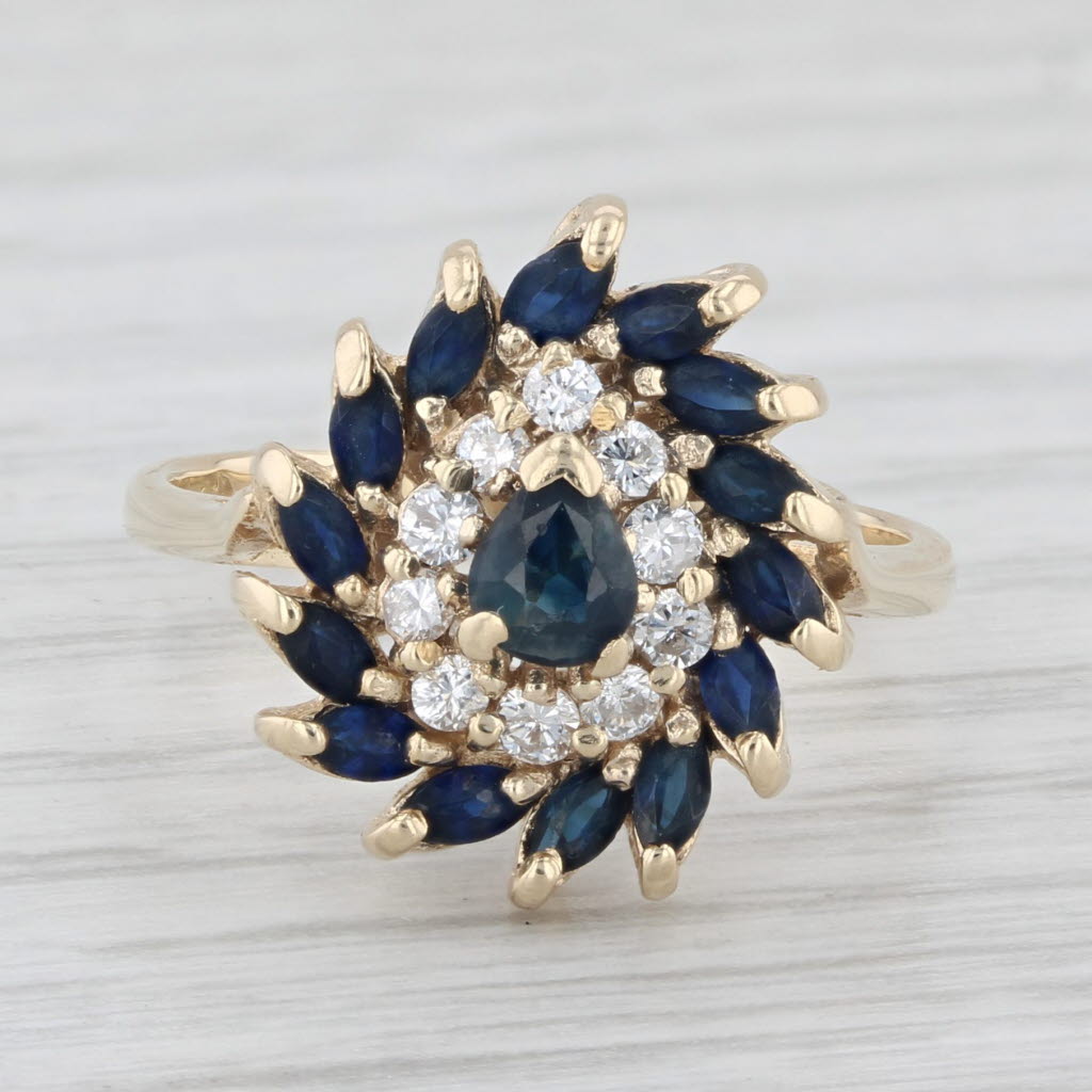 Light Gray 1.15ctw Diamond Sapphire Cluster Ring 14k Yellow Gold Size 6.25