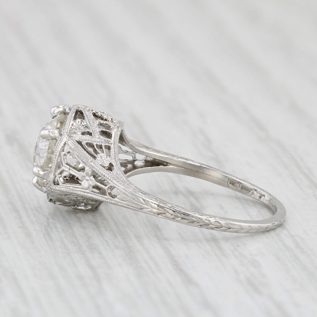 Light Gray Art Deco 1.31ct Diamond Solitaire Engagement Ring Platinum Size 4