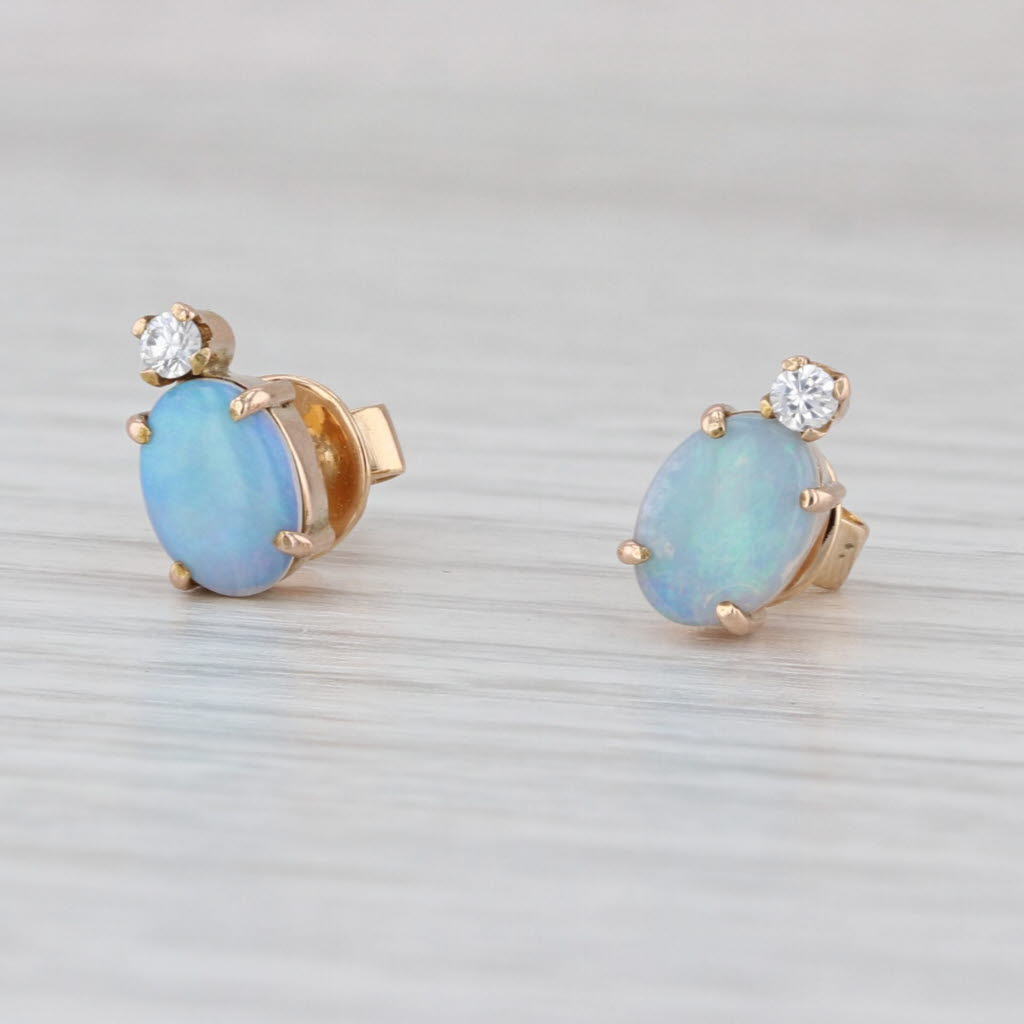 Cubic Zirconia Opal Stud Earrings 10k Rose Gold Cabochon Studs