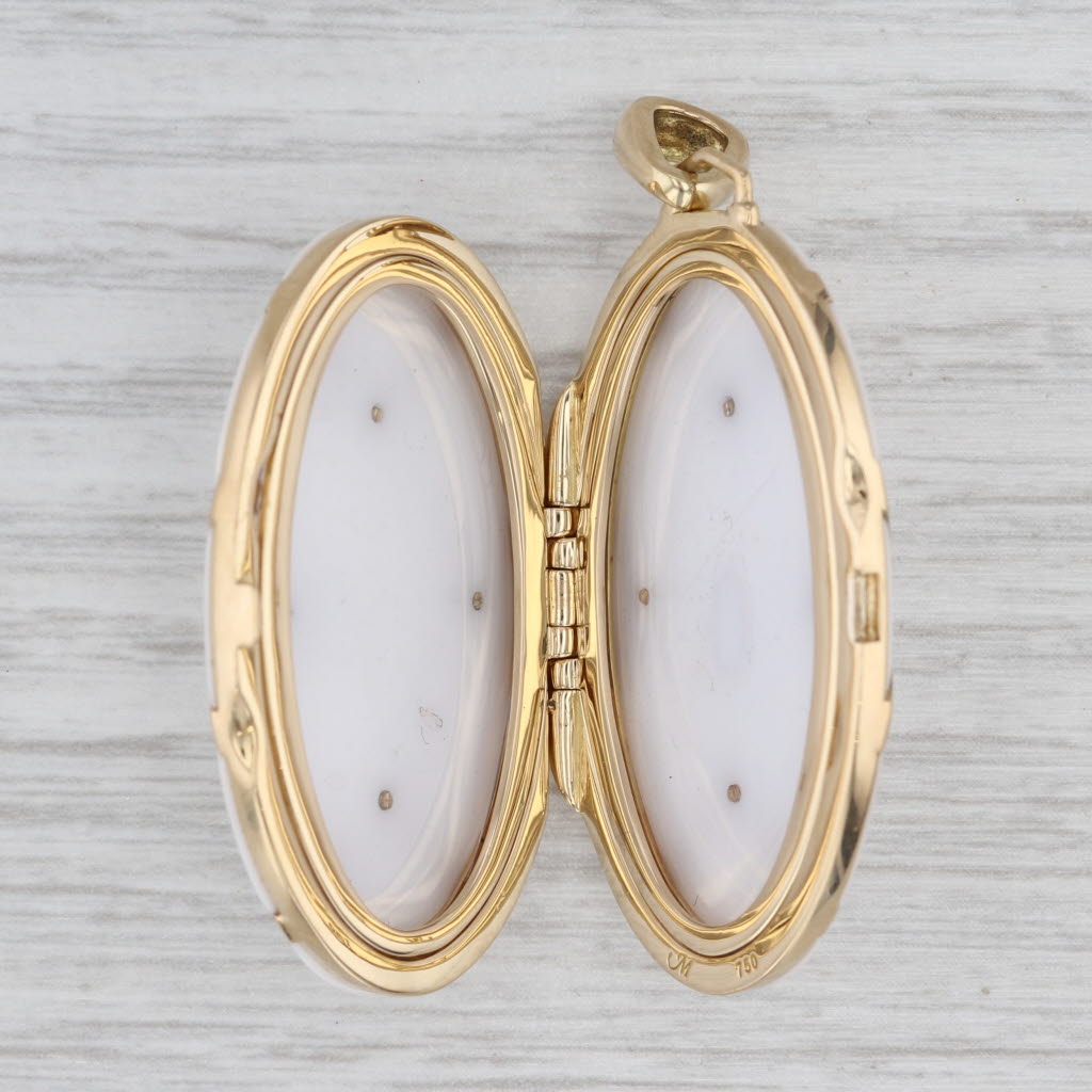 Monica Rich Kosan Chevron White Ceramic 18k Gold Picture Locket Pendant Opens