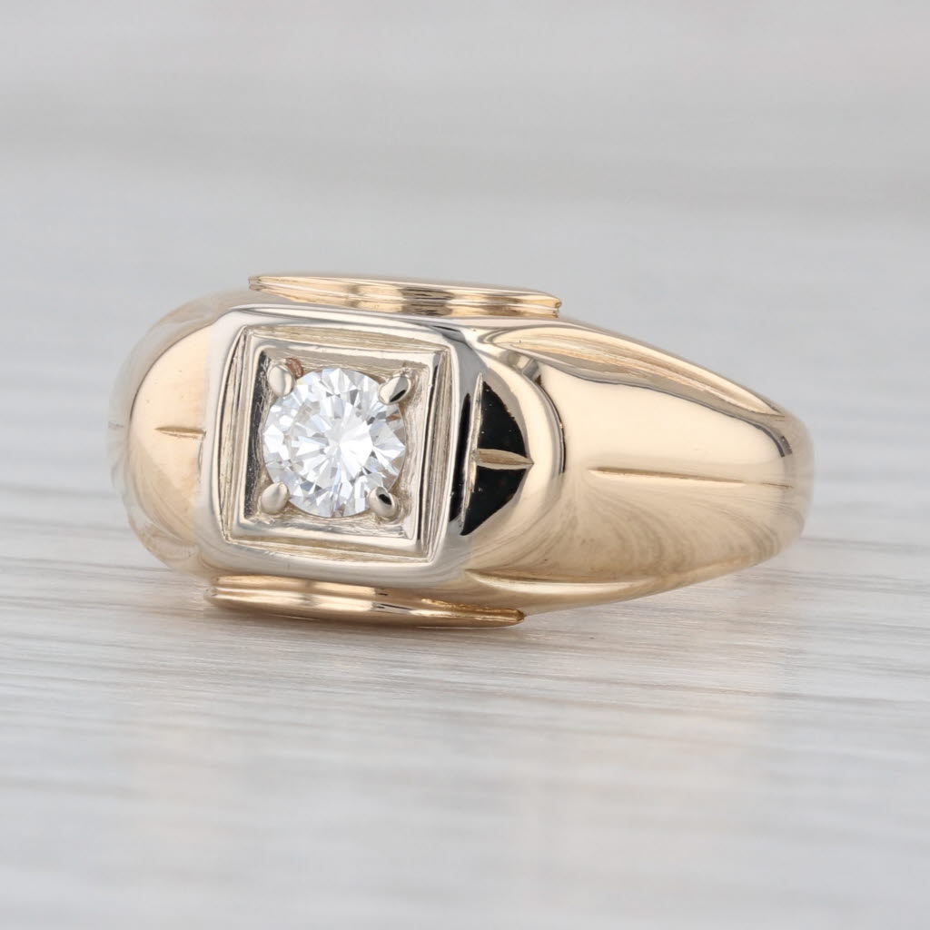 Vintage 0.35ct VS2 Diamond Solitaire Ring 14k Yellow Gold Men's