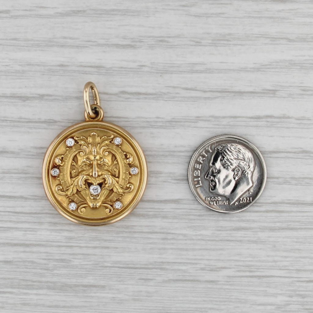 Art Nouveau 0.16ctw Diamond Ornate Figural Picture Locket Pendant 14k Gold