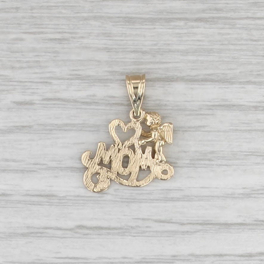 Mom Heart Guardian Angel Pendant 14k Yellow Gold Gift for Mother