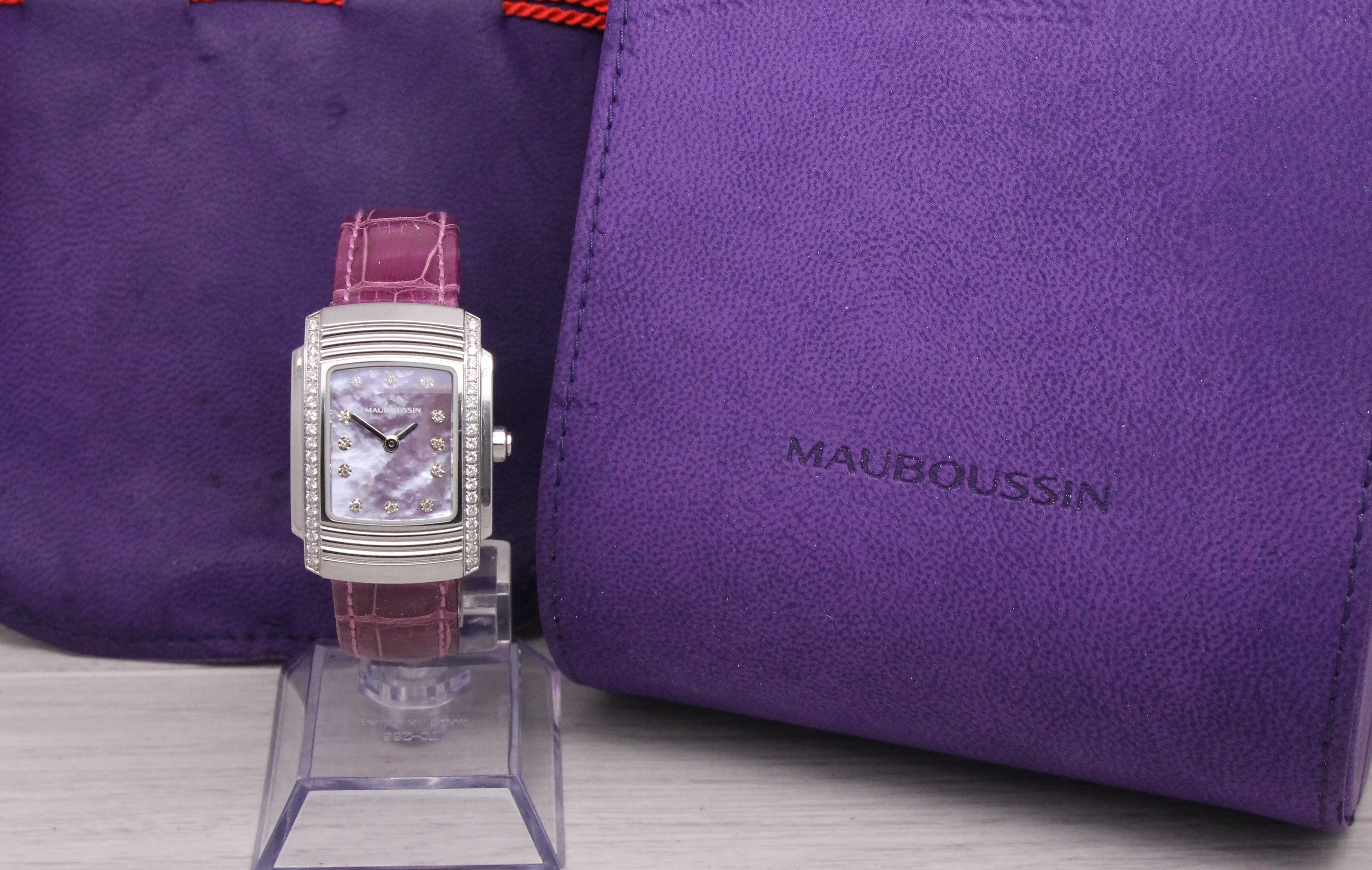 Mauboussin Fouga Ladies Stainless Steel & Diamond Watch MOP Dial w Box