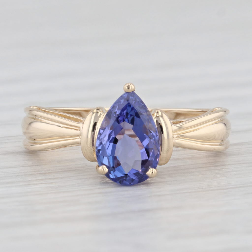 Light Gray 1.96ct Teardrop Tanzanite Ring 14k Yellow Gold Size 7 Pear Solitaire