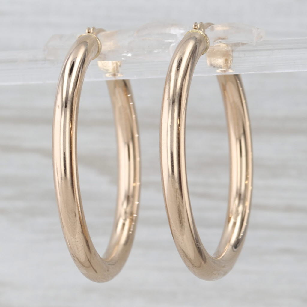 Round Hoop Earrings 14k Yellow Gold Snap Top Round Hoops 30 x 3mm