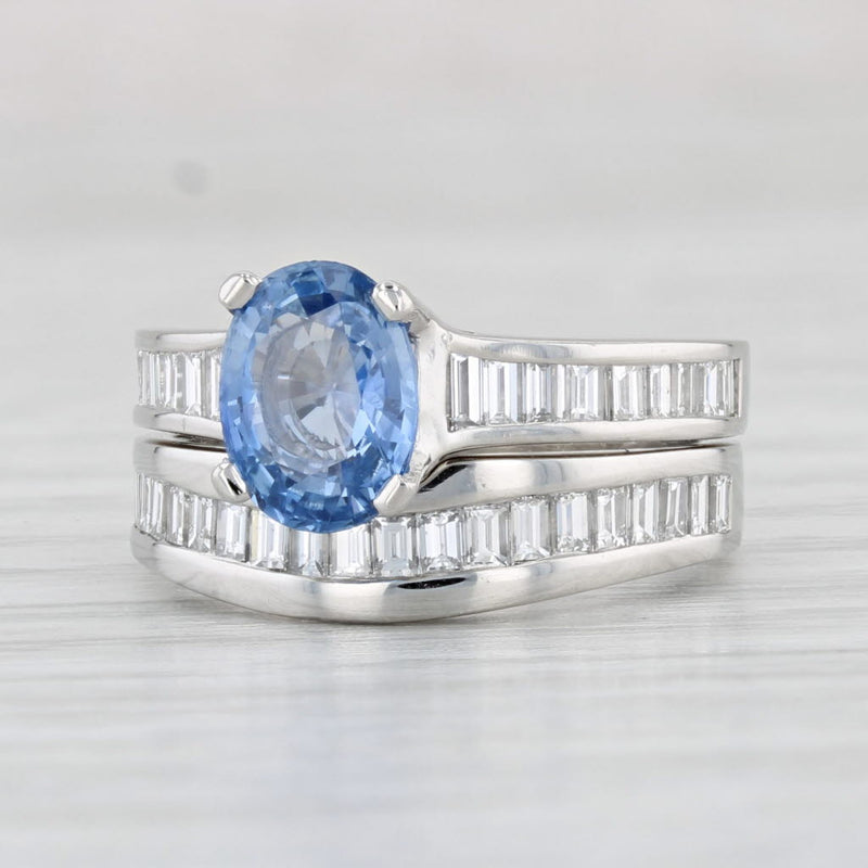 Light Gray 2.53ctw Blue Sapphire Diamond Engagement Ring Wedding Band Set 950 Platinum