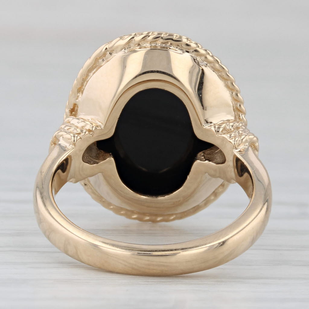 Gray New Church & Co Black White Horse Cameo Ring 14k Gold Size 6 Carved Chalcedony