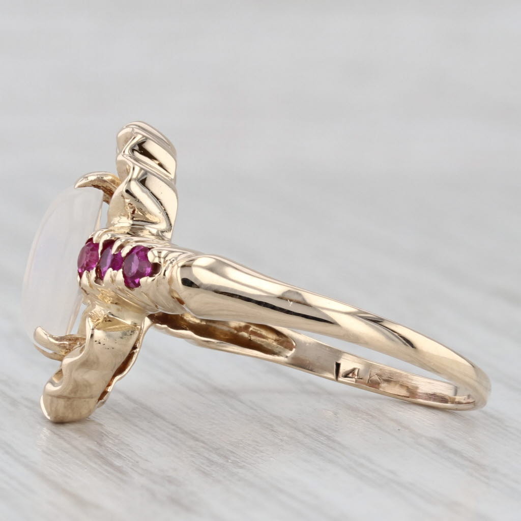 Retro Moonstone Lab Created Ruby Ring 14k Yellow Gold Size 9.75