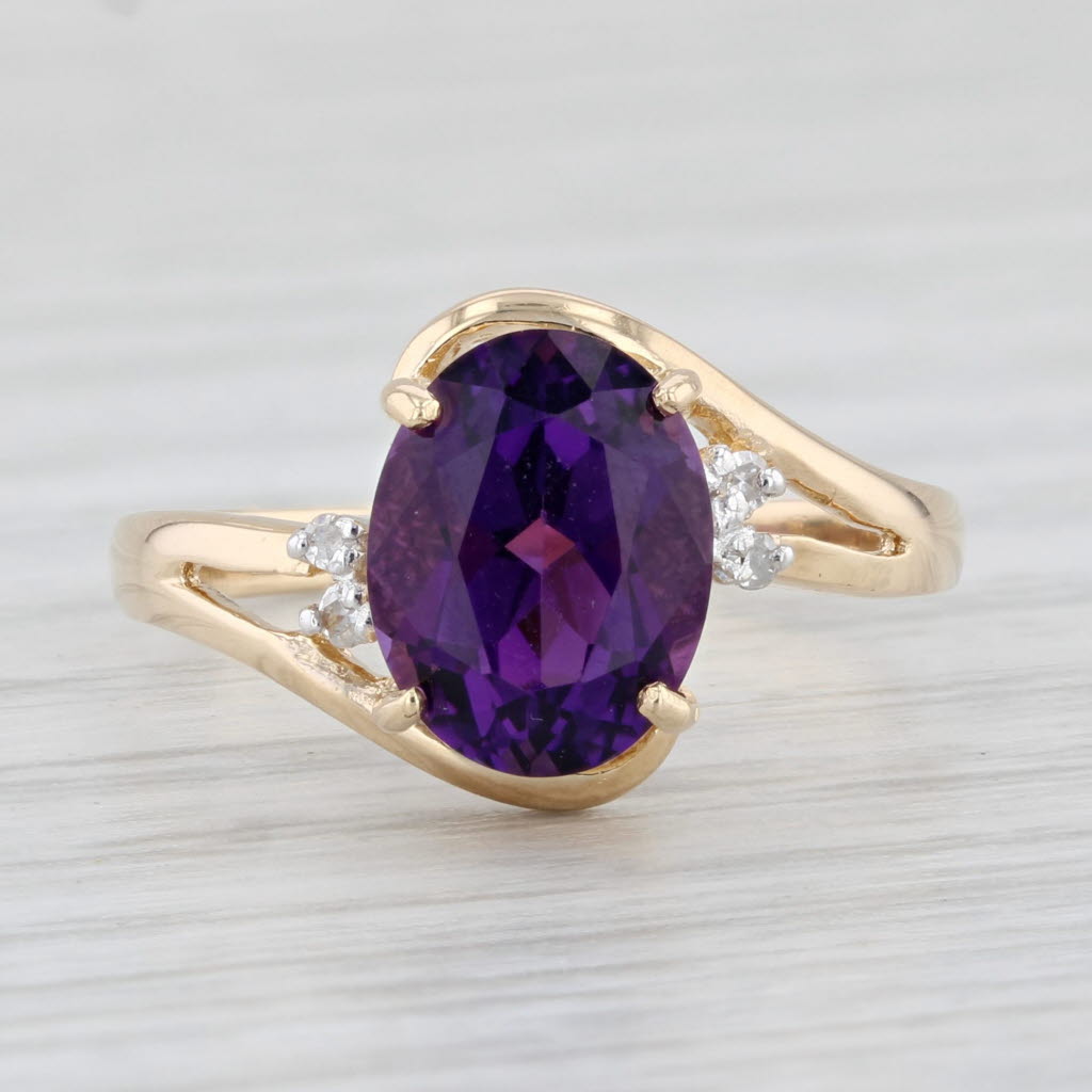 Light Gray 2ct Amethyst Bypass Ring 14k Yellow Gold Size 6 Oval Solitaire Diamond Accents