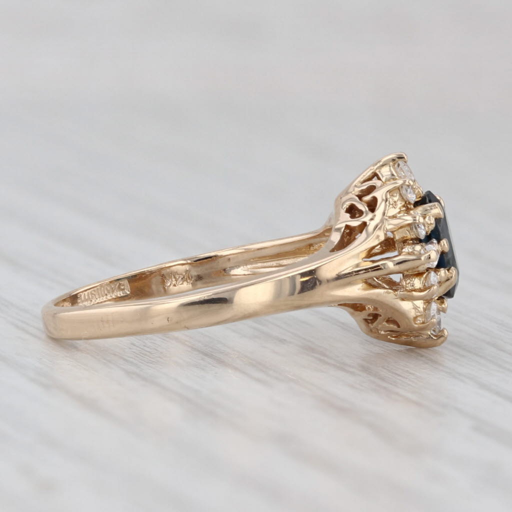 Light Gray 1.20ctw Oval Blue Sapphire Diamond Halo Ring 14k Yellow Gold Size 5.25