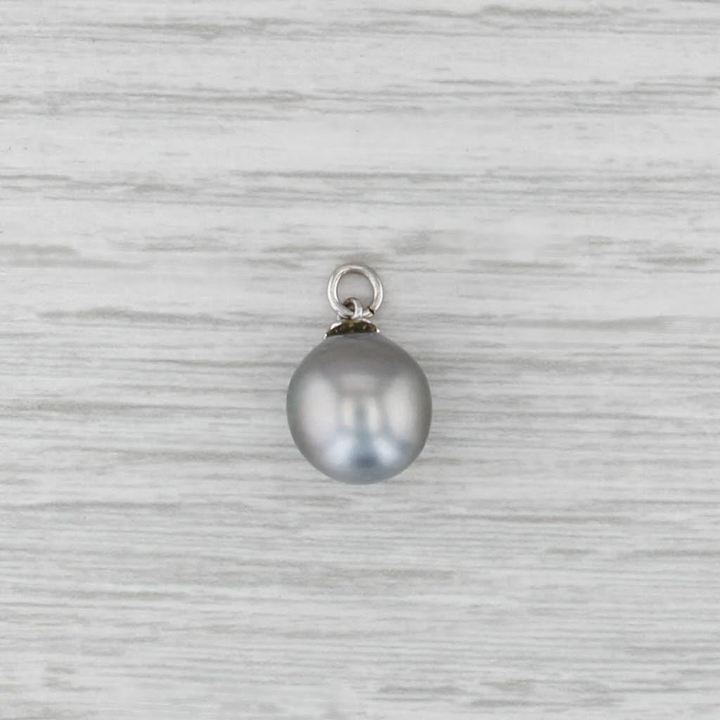 Gray Cultured Saltwater Pearl Teardrop Pendant Solitaire Charm 14k White Gold
