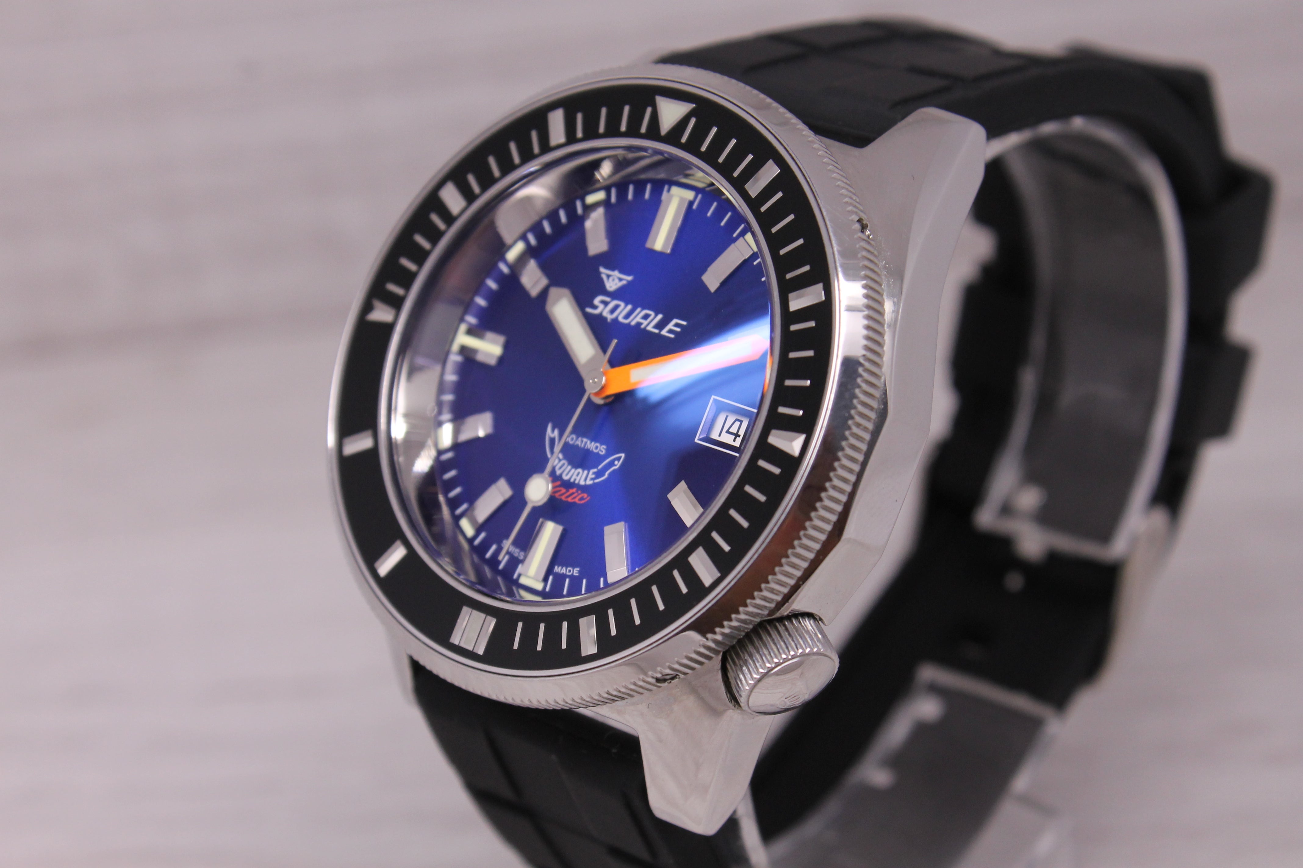 Squale Matic 60atmos Mens 44mm Steel Automatic Divers Watch Dark Bluew Box Card