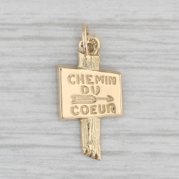 Chemin Du Coeur The Hearts Path Sign Post Charm 14k Yellow Gold Pendant