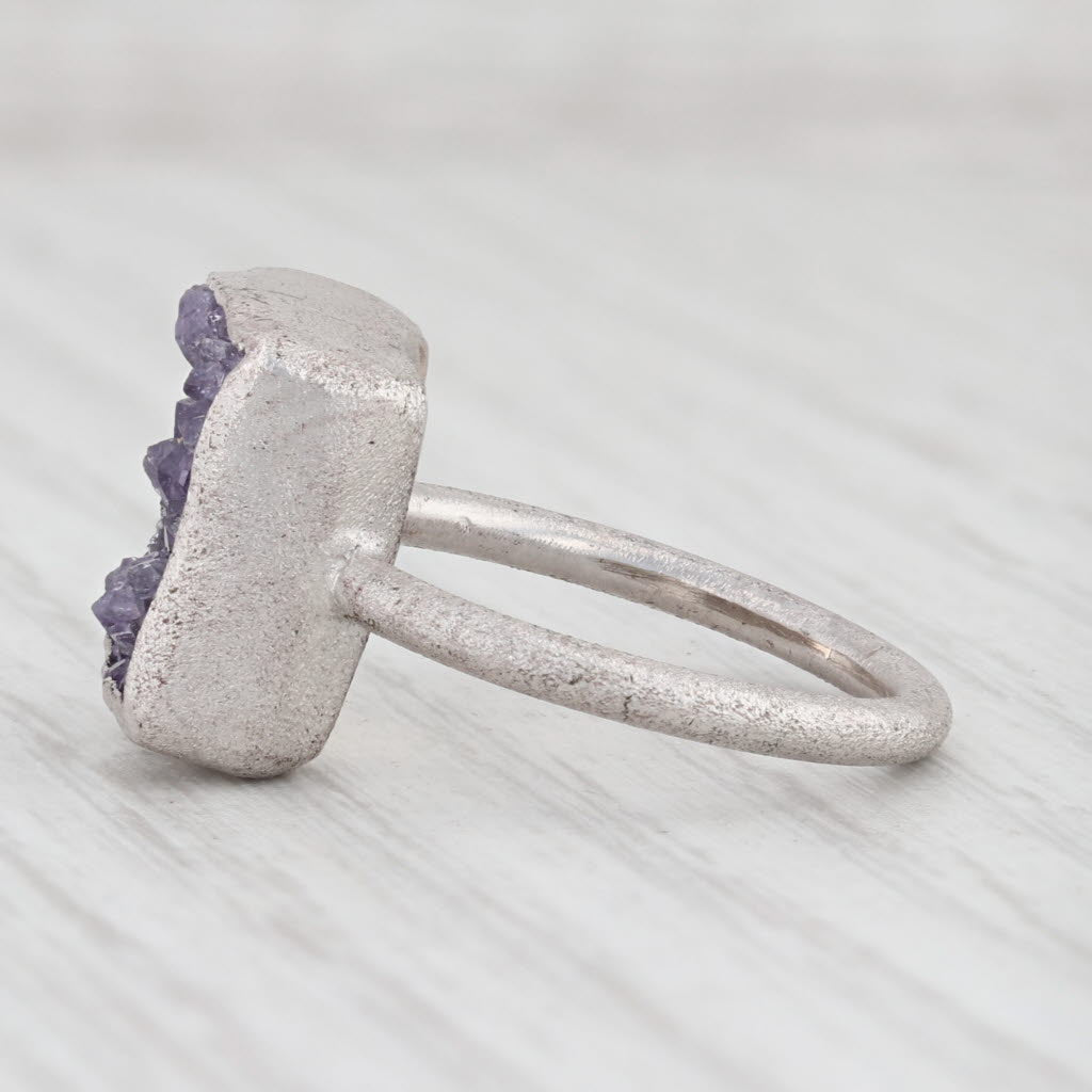 New Nina Wynn Amethyst Druzy Ring Sterling Silver Size 6.75 Statement