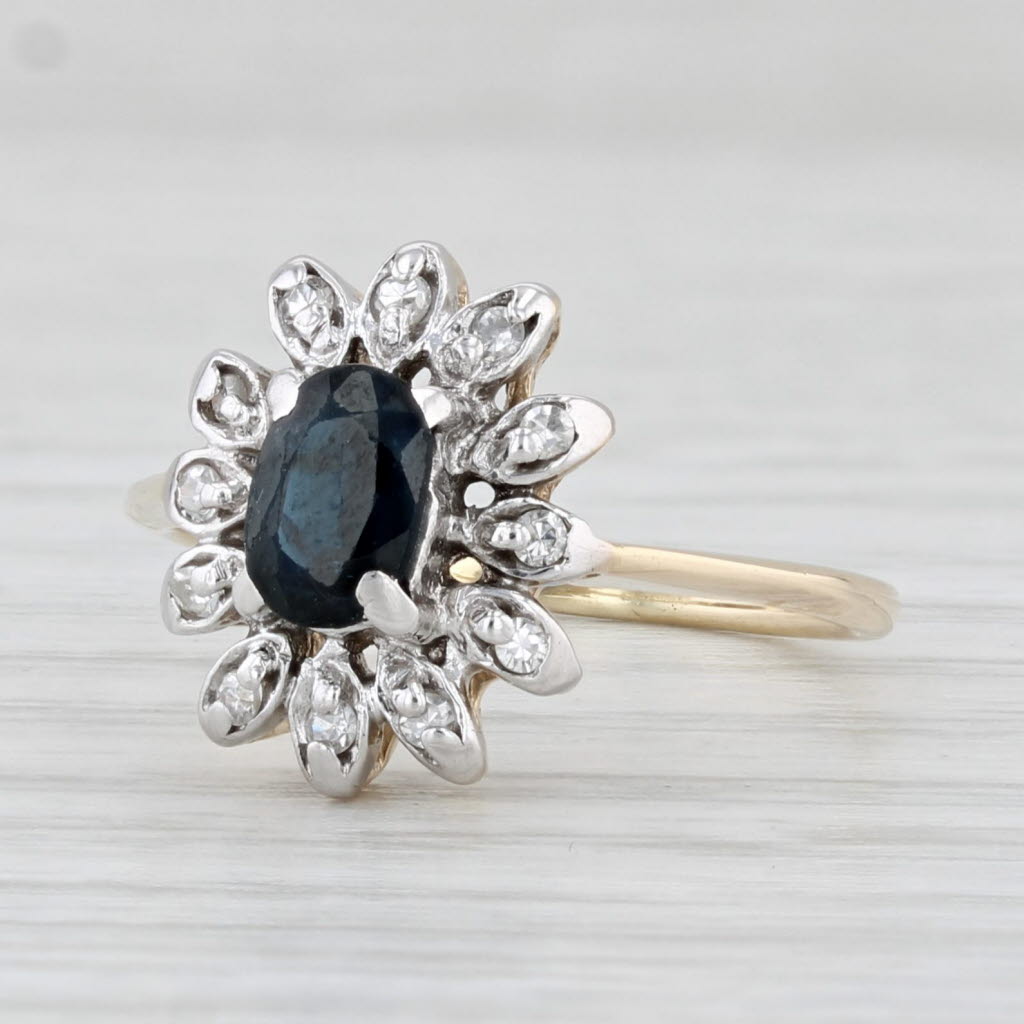 Light Gray 0.58ctw Oval Blue Sapphire Diamond Ring 10k Gold Size 5