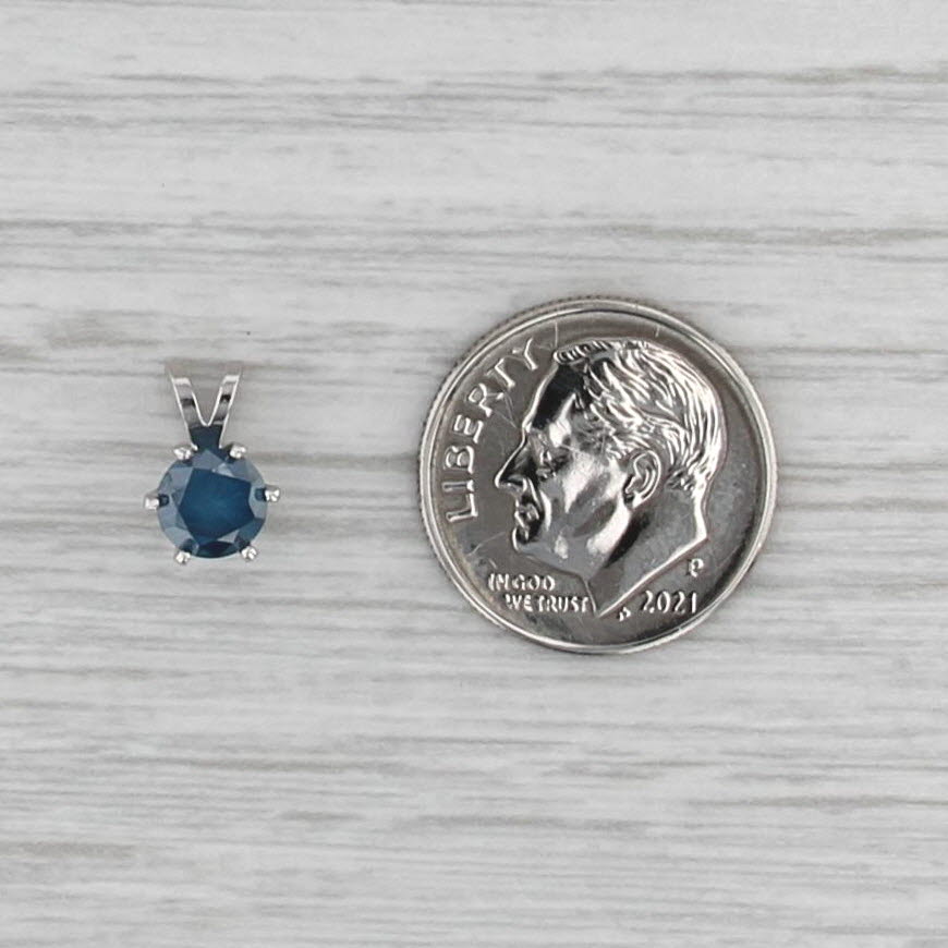 New 0.58ct Blue Diamond Solitaire Pendant 14k White Gold Small Round Drop