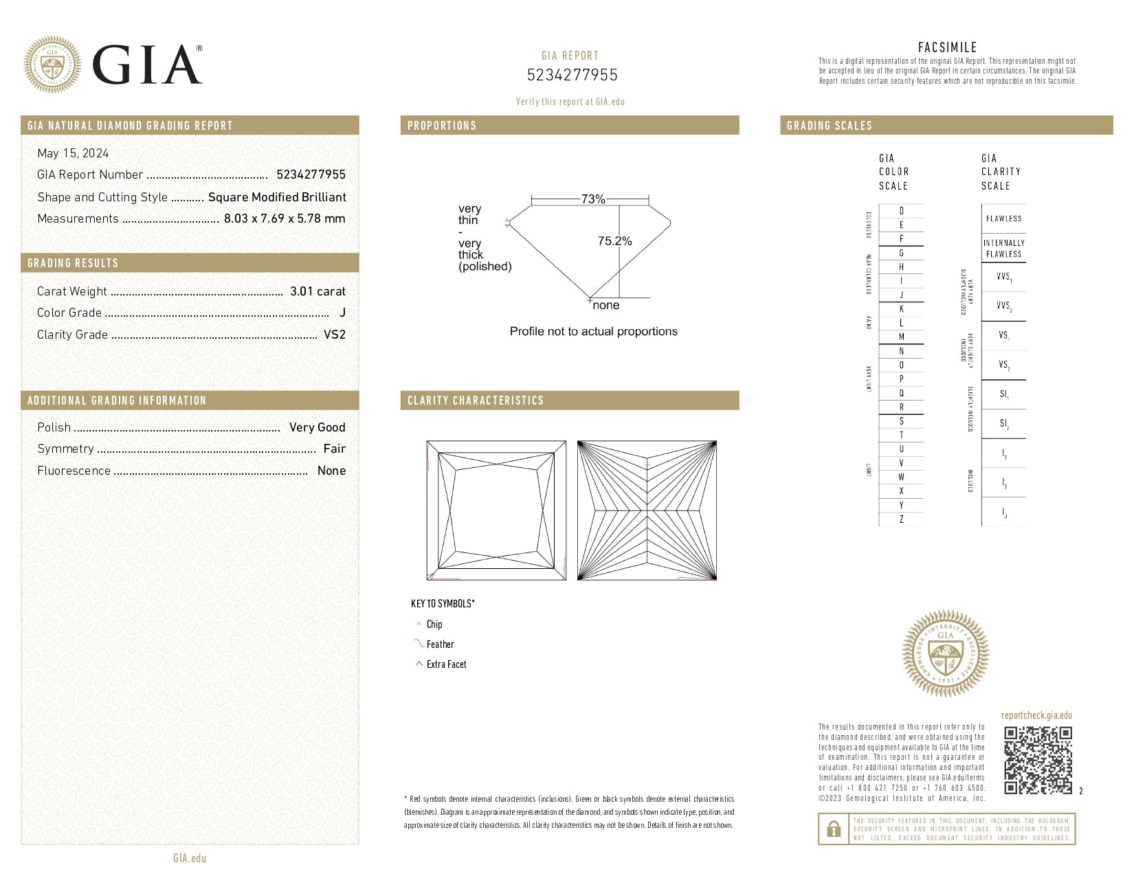 3.01ct Loose Diamond GIA Graded Square Brilliant Solitaire J VS2