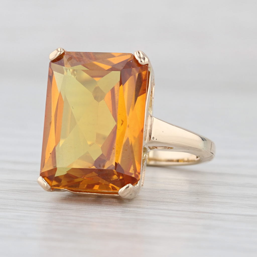 12.30ct Lab Created Yellow Orange Sapphire 14k Yellow Gold Size 6 Arthritic Band