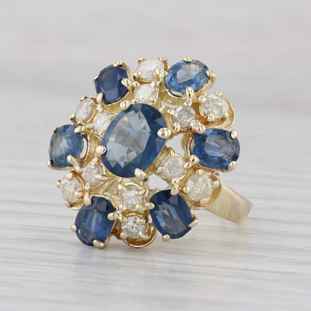 3.77ctw Blue Sapphire Diamond Cluster Ring 14k Yellow Gold Size 7 Cocktail