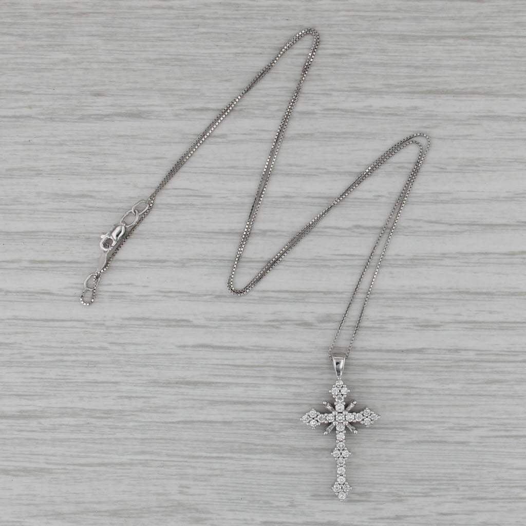 0.47ctw Diamond Cross Pendant Necklace 14k White Gold 18" Box Chain